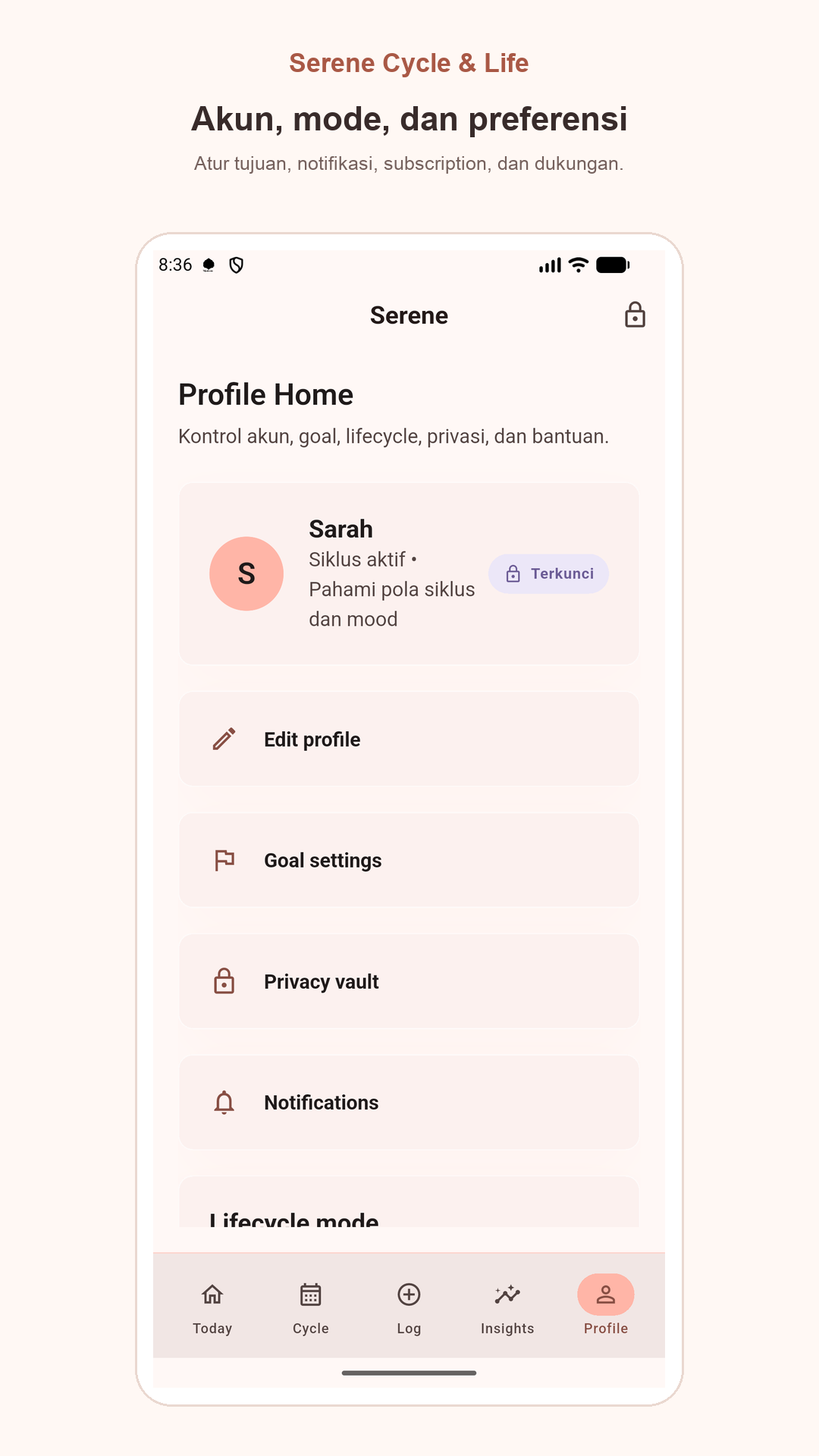 Preview layar profile settings Siklia